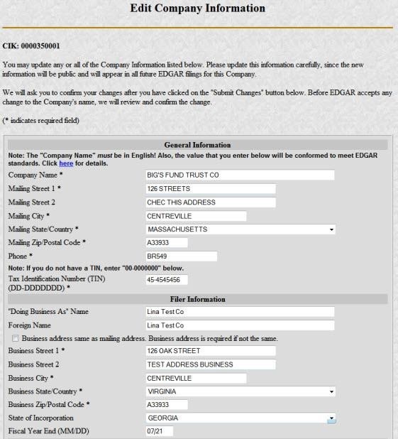 screenshot depicting edit company information page