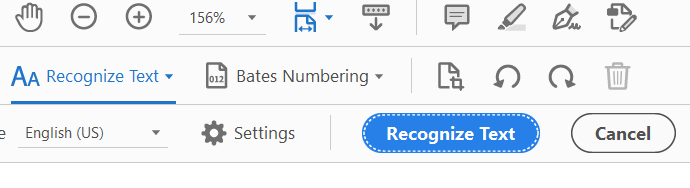 Screenshot depicting the blue recognize text button selection