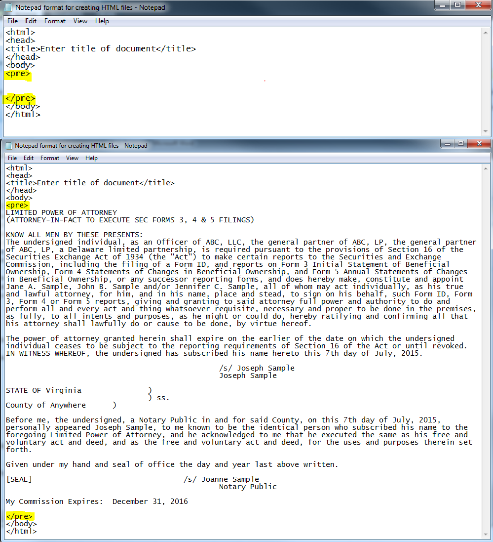 Screenshot depicting where to copy and paste html tags in the Notepad pop-up window of Windows