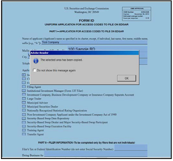 Screenshot depicting a message window indicating the selected area has been copied